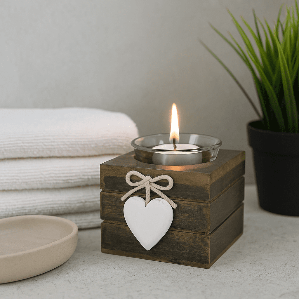 Umber MDF tealight holder in spa candle display
