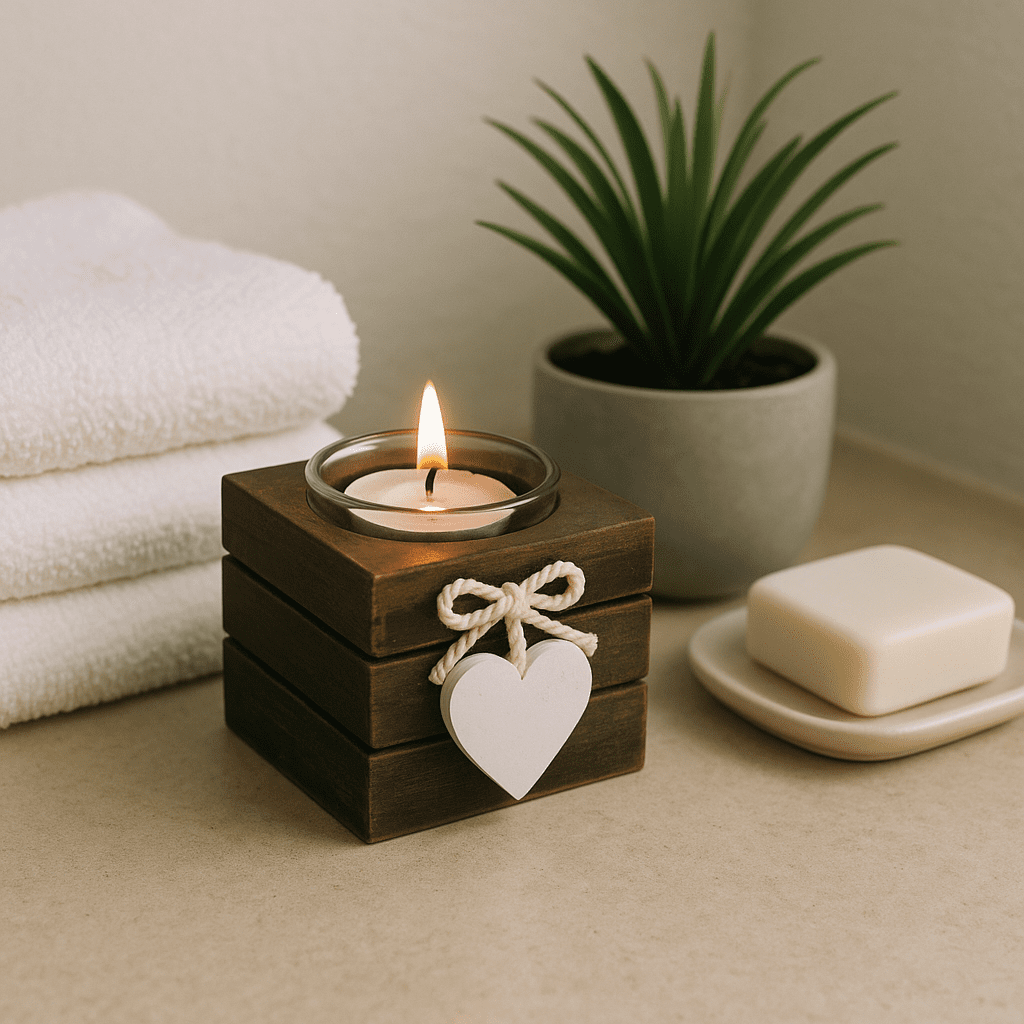 Heart accent tealight holder in relaxing space
