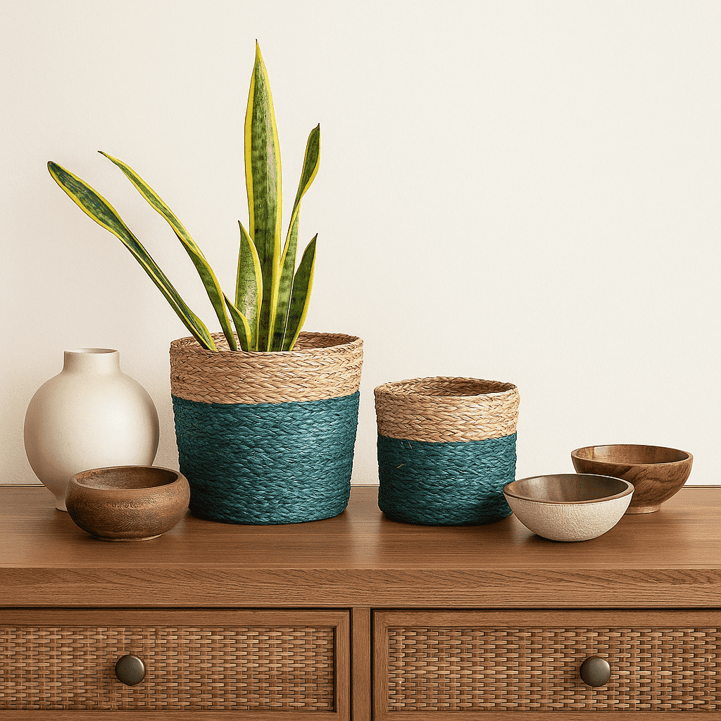 Earthy Handwoven Planters front view