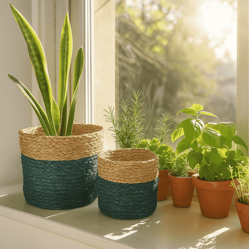 Earthy Handwoven Planters side view