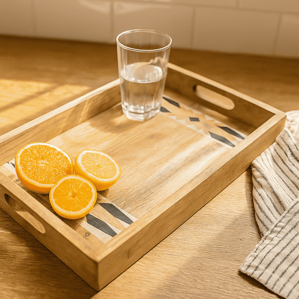 Handcut mango wood tray top view