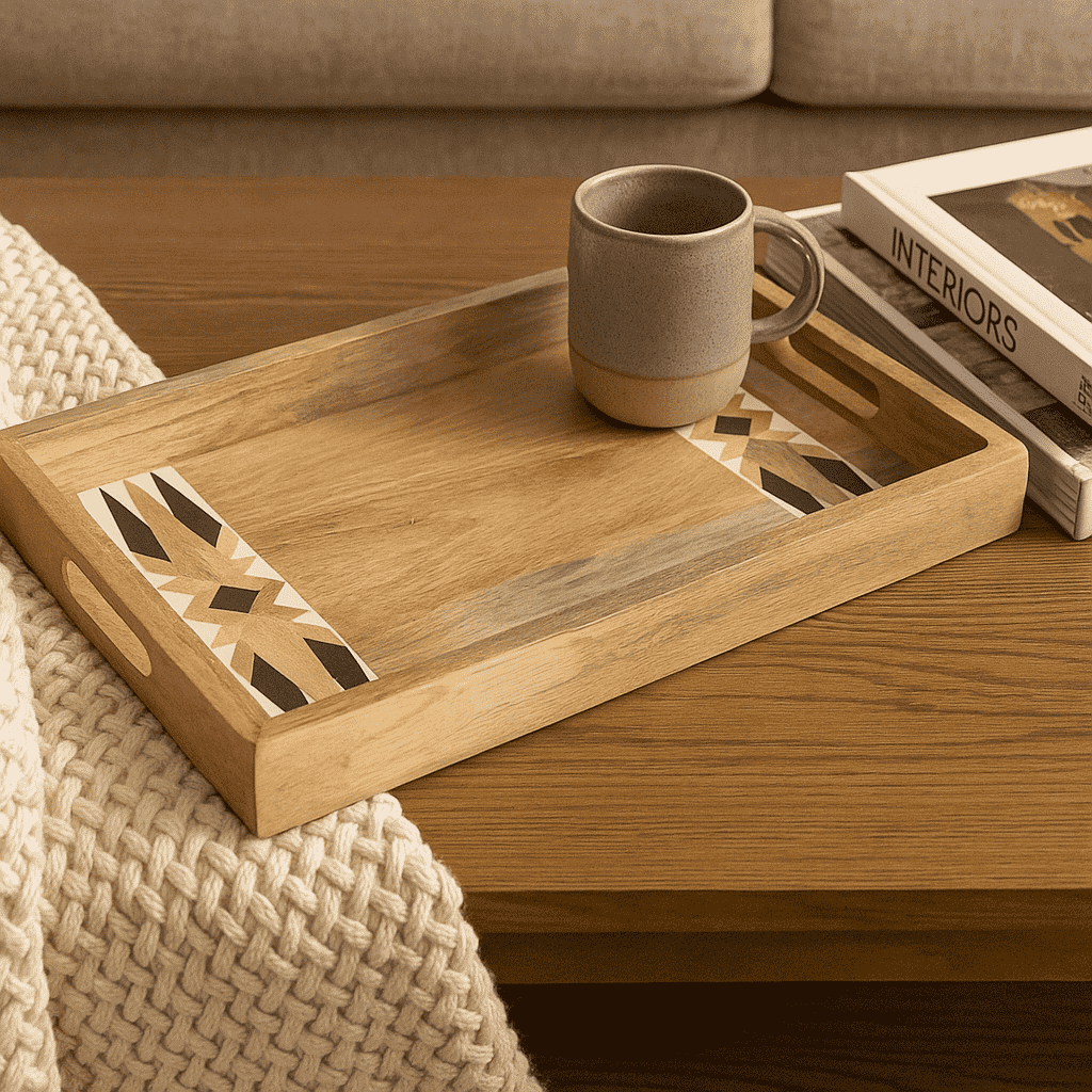 Handcut mango wood tray side view
