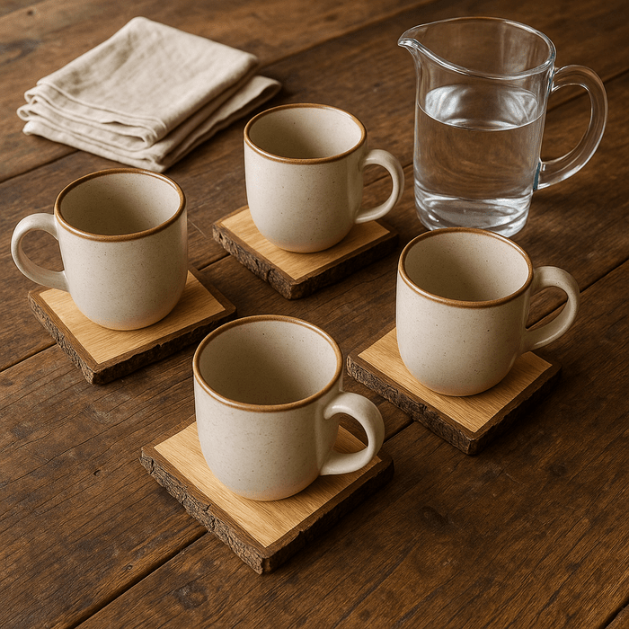 Wooden bark coasters wood grain detail