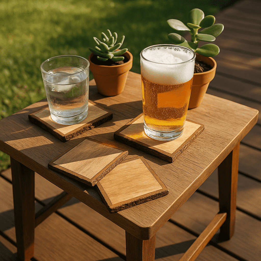 Wooden bark coasters individual piece detail
