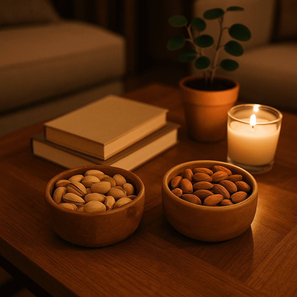 Acacia bowls set rim detail