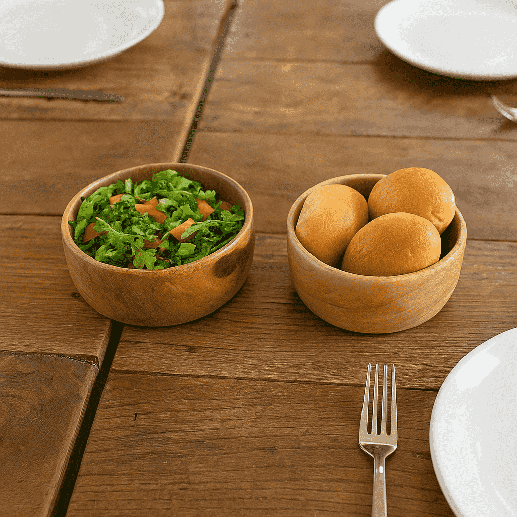 Acacia bowls set with food