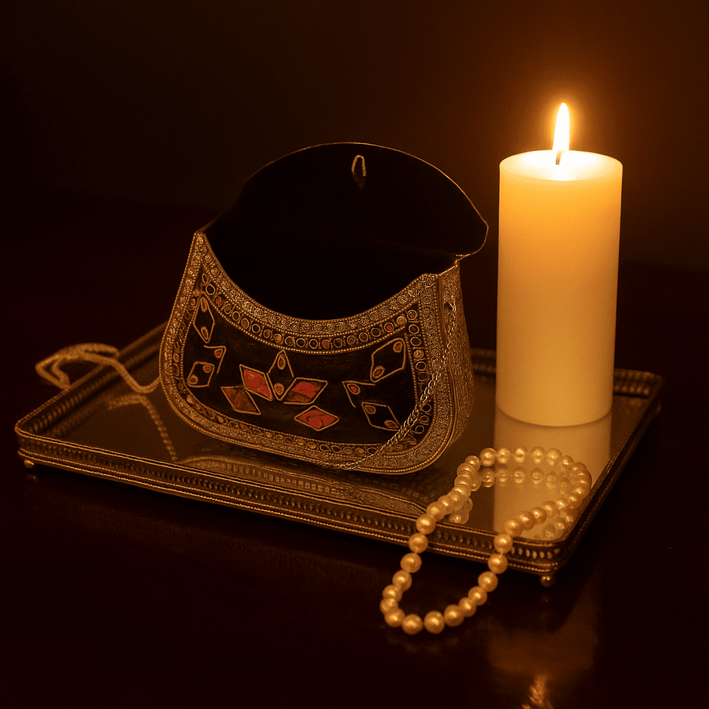 Mosaic Antique Metal Clutch with Chain Sling