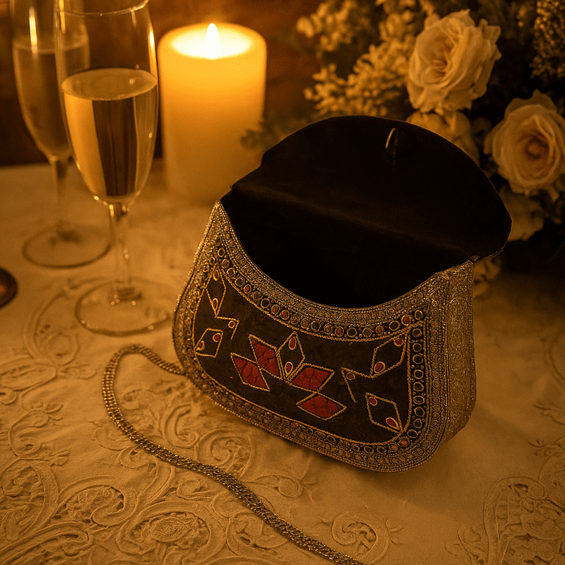 Mosaic Antique Metal Clutch with Chain Sling