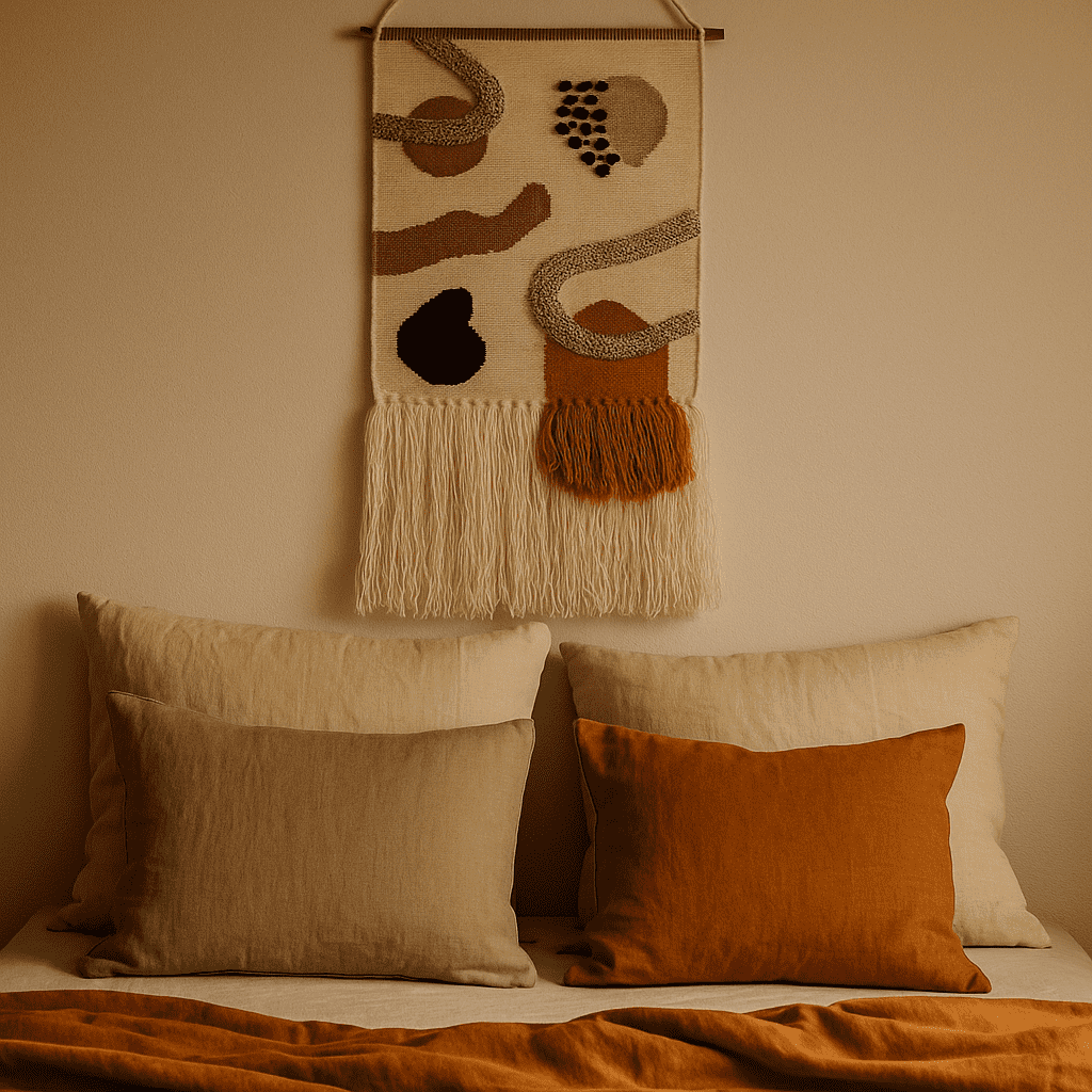 Layered fringe wool wall hanging detail of tassel layers