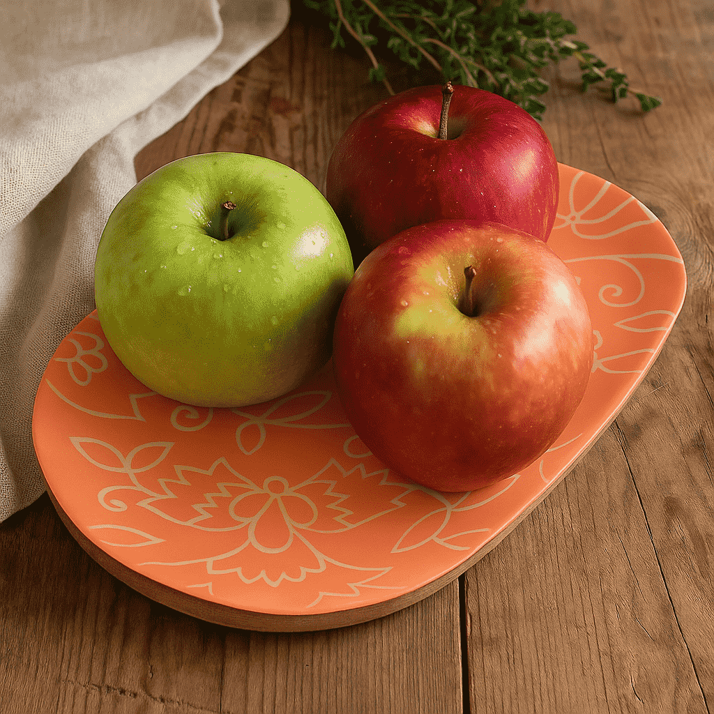 Oval wood platter at an angle