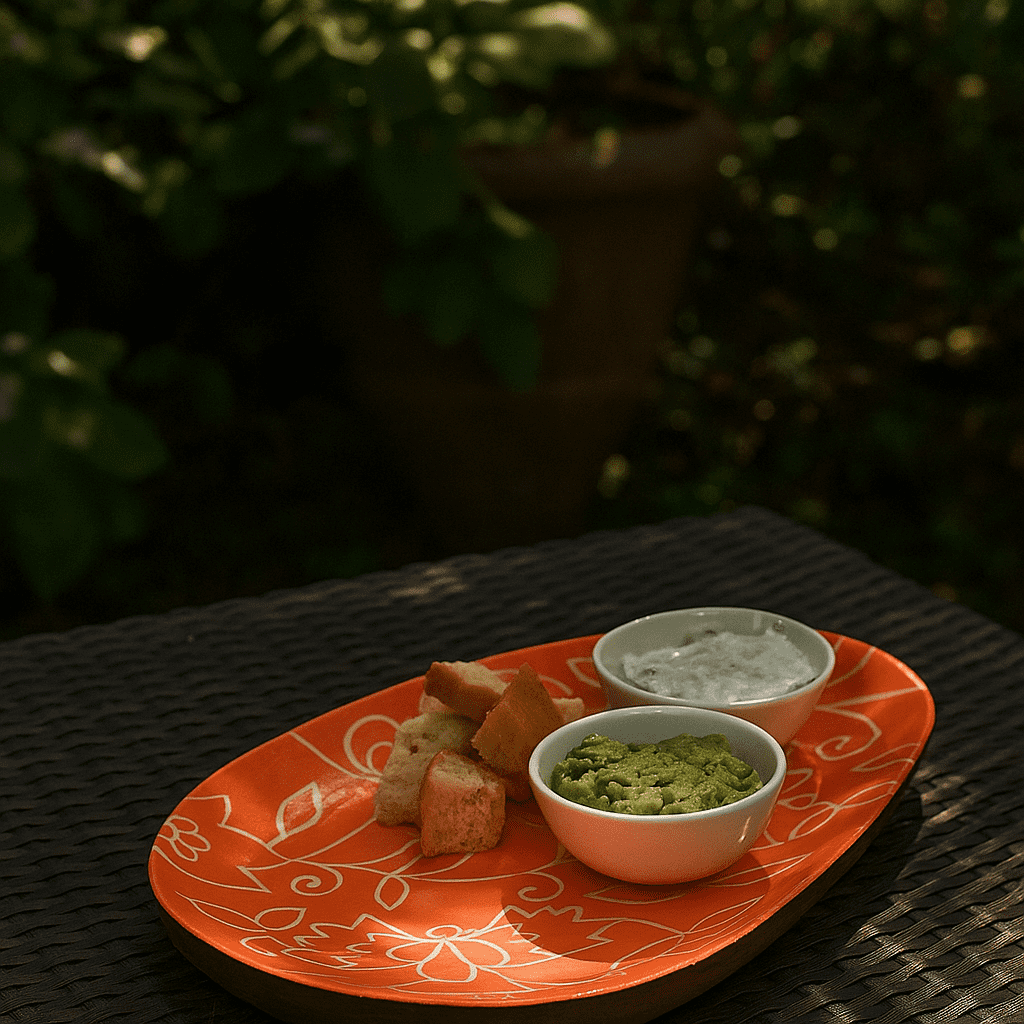 Oval wood platter styled with food