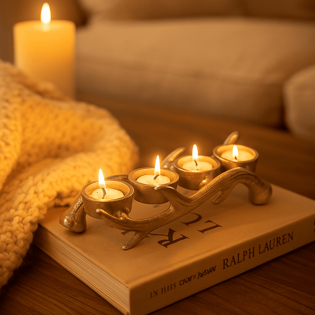 Silver iron reindeer candle holder in Nordic interior