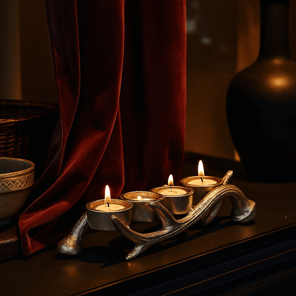 Reindeer antler candle holder angled view