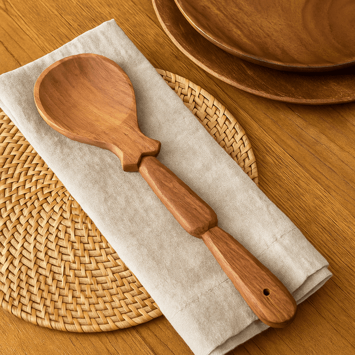 Acacia serving spoon top view