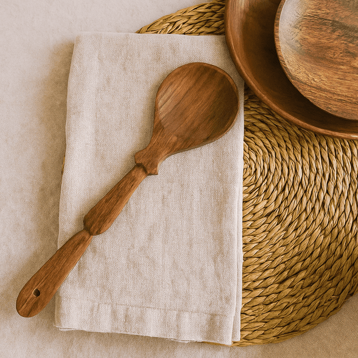 Acacia serving spoon side view
