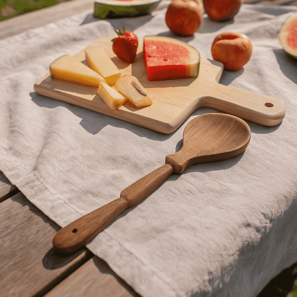 Acacia serving spoon handle detail
