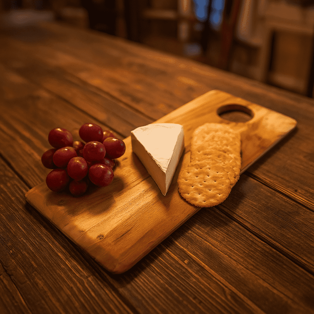 Classic acacia chopping board close-up of grain