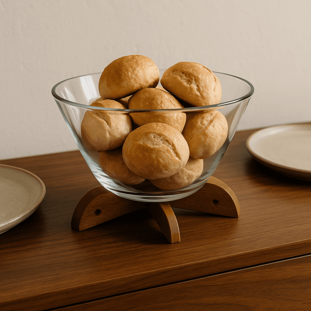 Wooden bowl stand at an angle