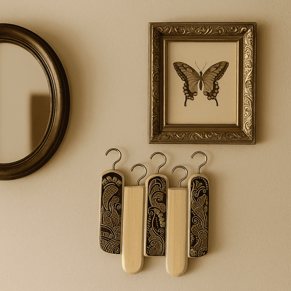 Hand painted wall hook angled view