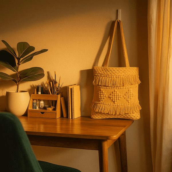 Honey Tufted Tote Bag | Cotton with Tassels | Gleemium