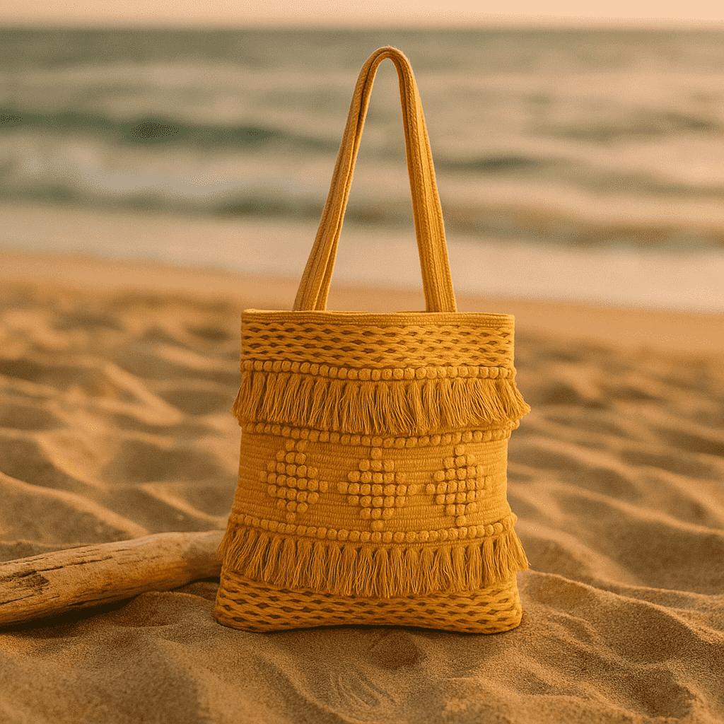 Honey tufted tote bag interior view