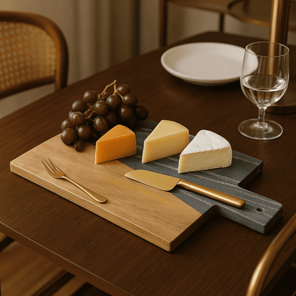 Wood and marble chopping board close-up