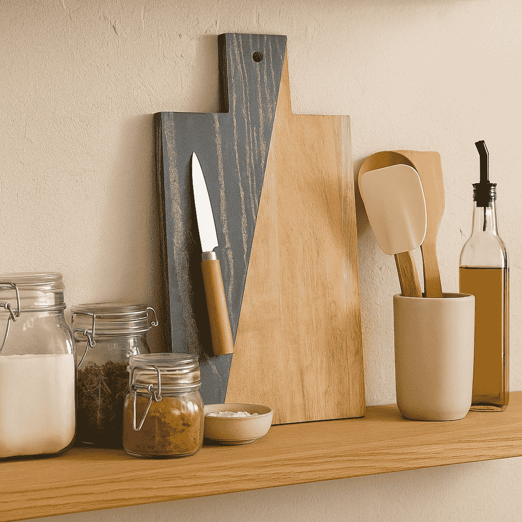 Wood and marble chopping board edge detail