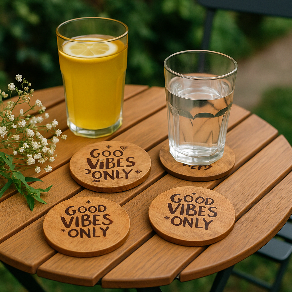 Good vibes coasters individual etch detail