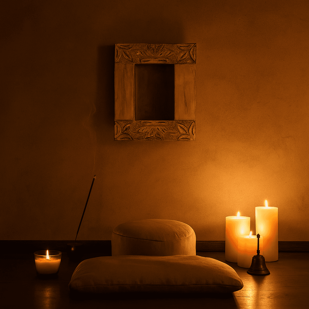 Jharoka wood wall frame styled in a rustic room