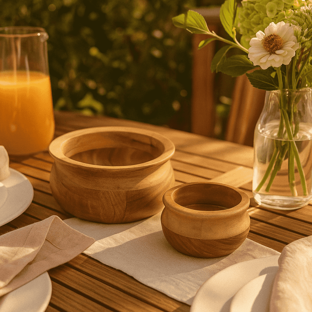 Raw acacia bowls with food
