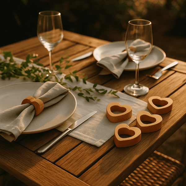 Mango Wood Napkin Rings | Heart Cut-Out Set of 4 Table Decor