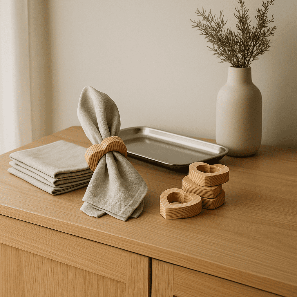 Mango wood napkin rings wood grain detail