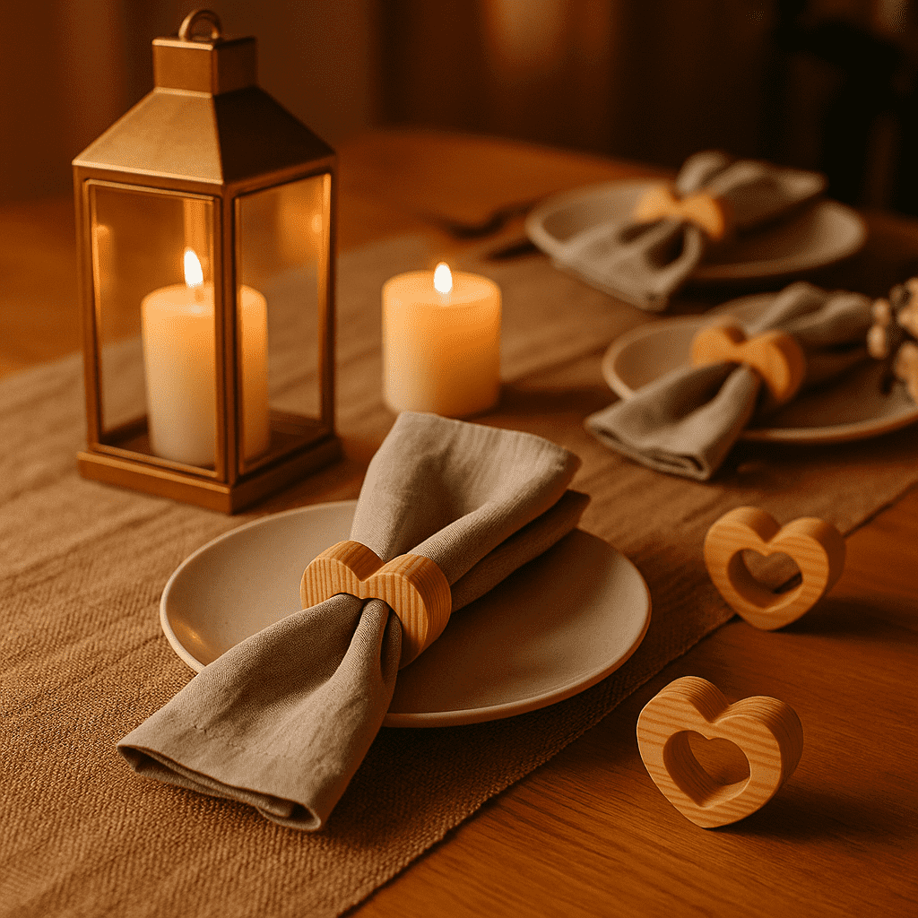 Mango wood napkin rings stack detail