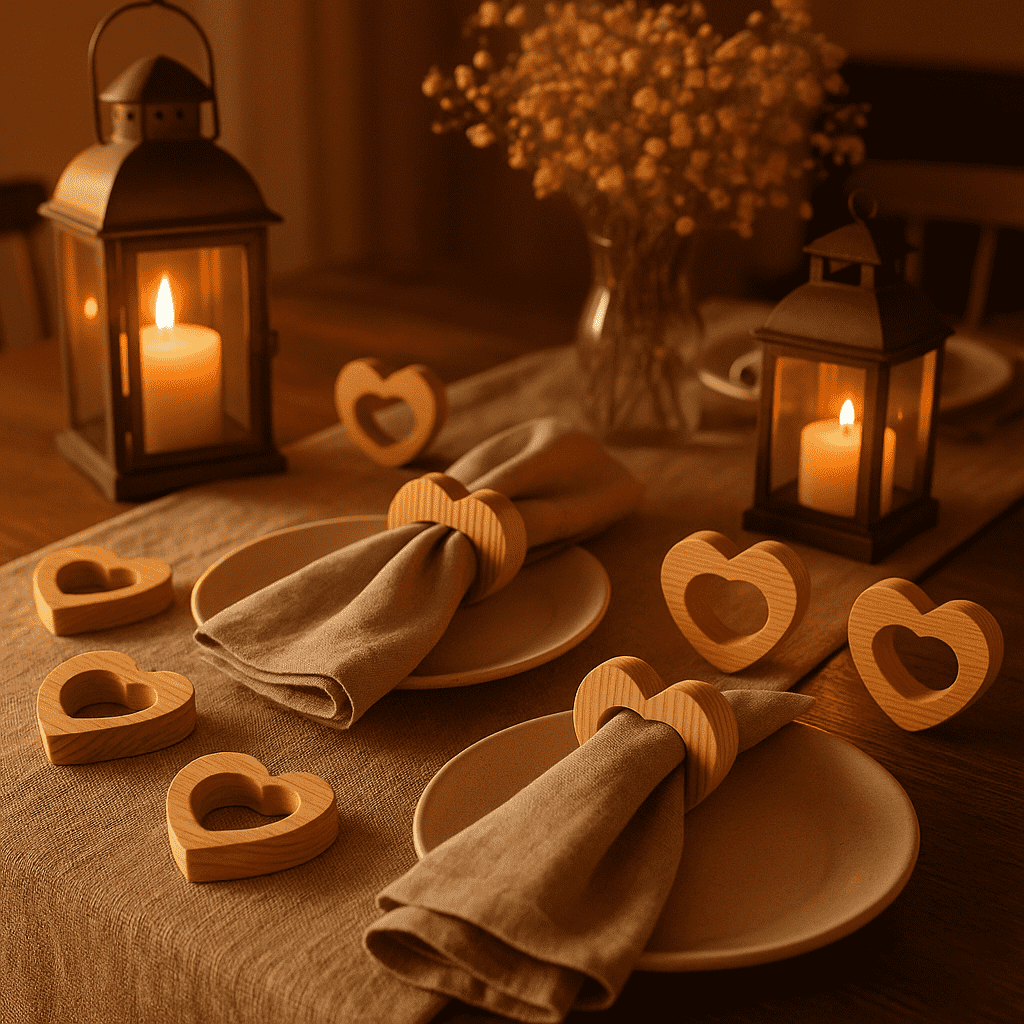 Mango wood napkin rings styled on a napkin