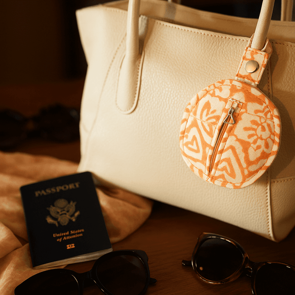 Mini Pouch Bag | Printed Orange Handmade Coin Pouch | Gleemium