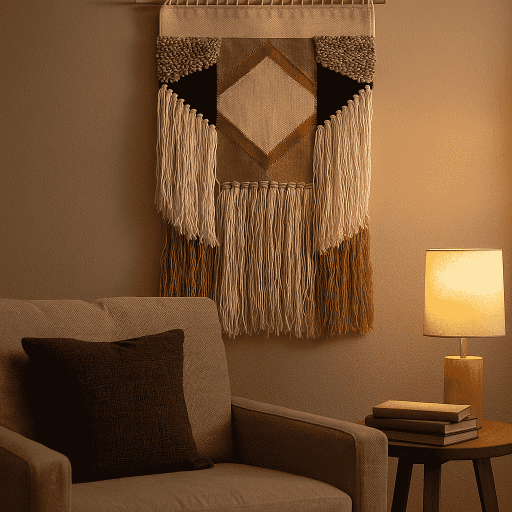 Diamond tufted wool wall hanging close-up of tufted texture