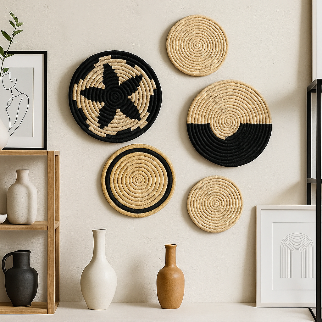 Sabai grass wall plates set of 5 individual plate close-up