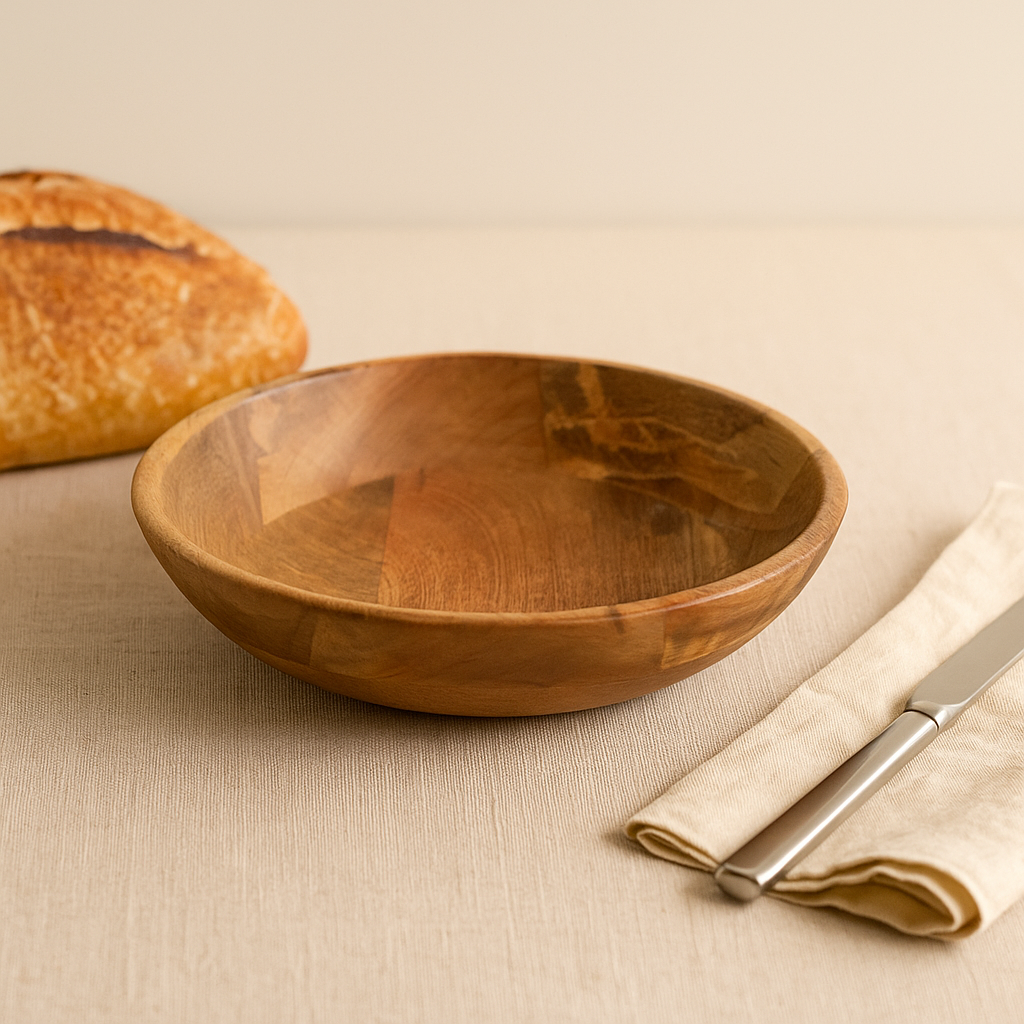 Mango wood salad bowl base detail