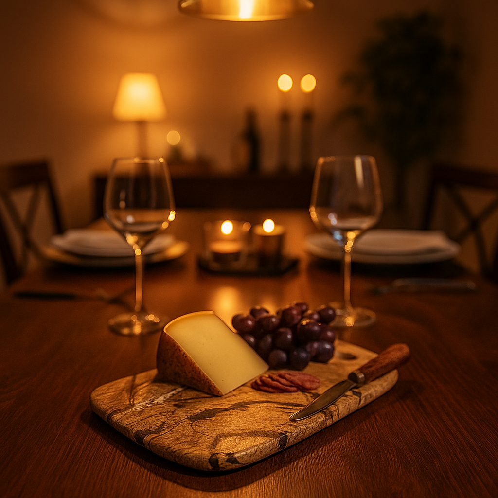 Marble cheese board top-down view