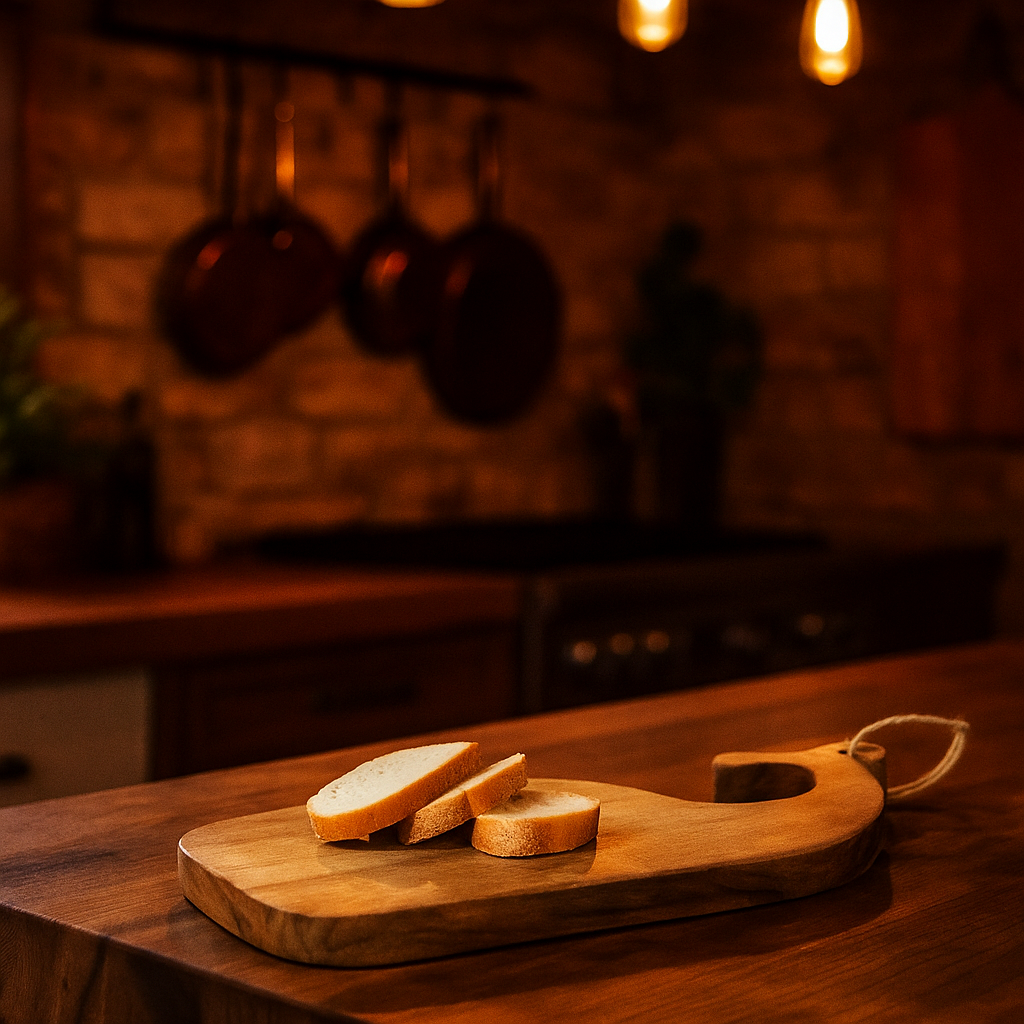 Mango wood chopping board at an angle
