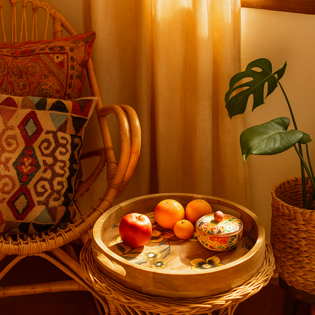 Printed mango wood tray back side