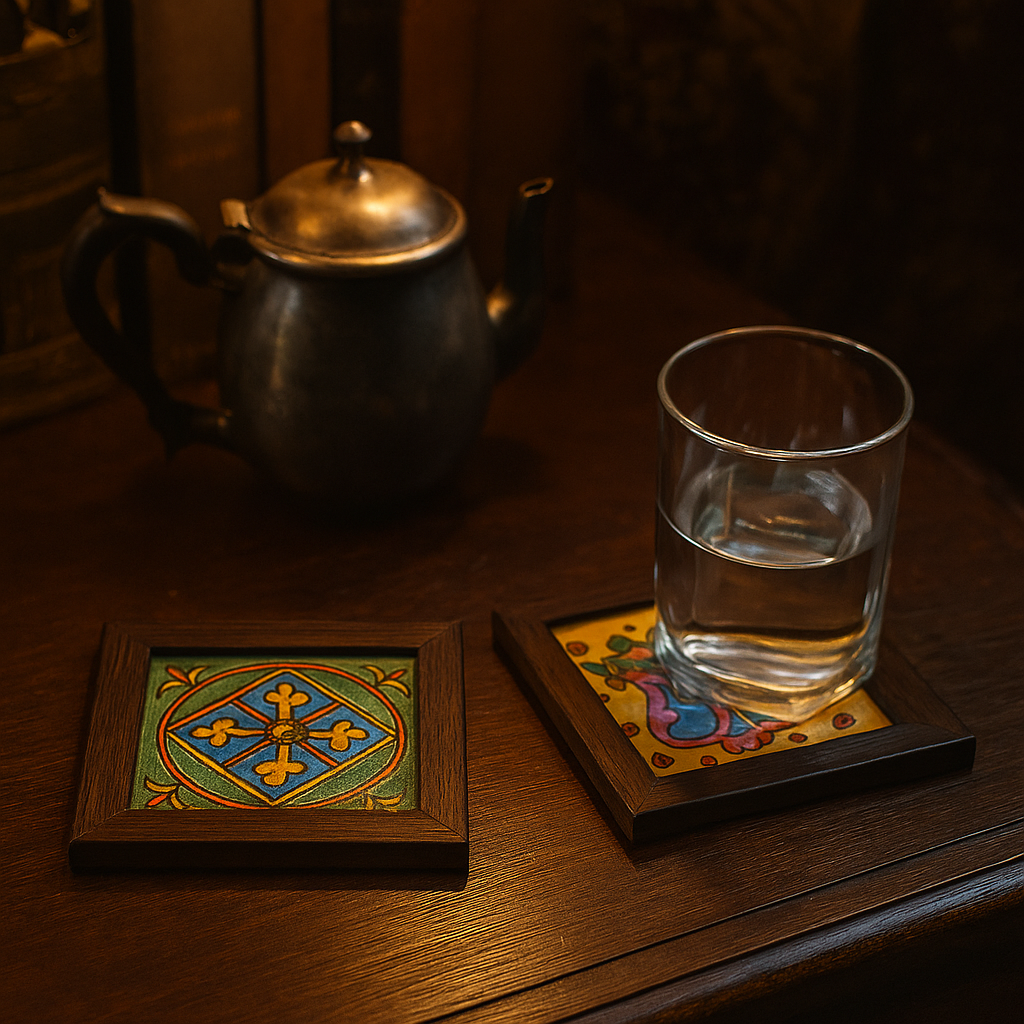 Hand painted leather coasters lifestyle shot