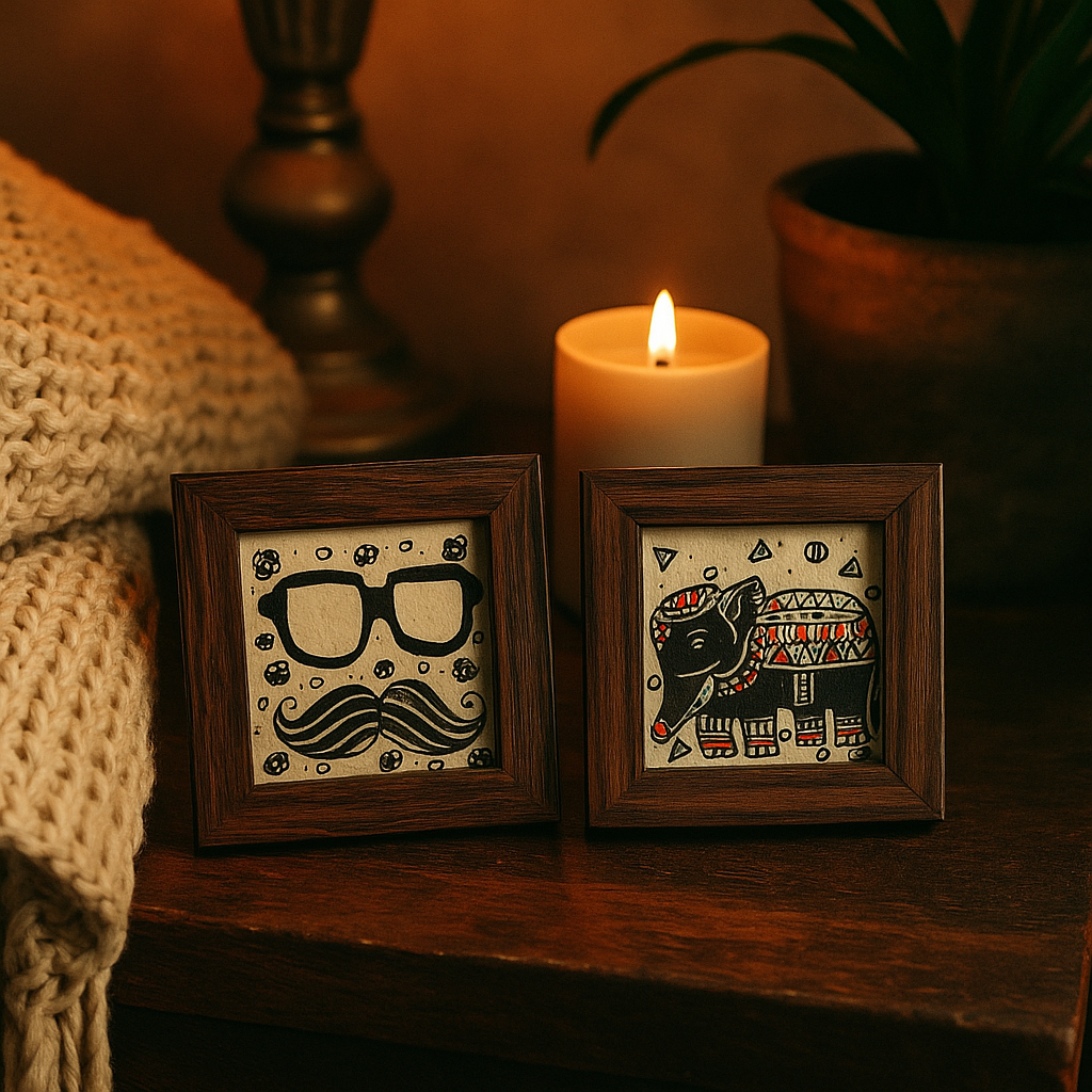 Hand painted coasters paired with tableware