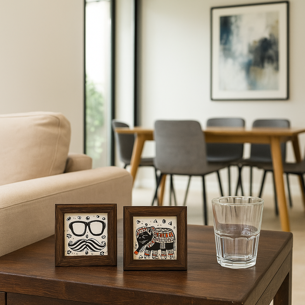Hand painted coasters frame edge detail