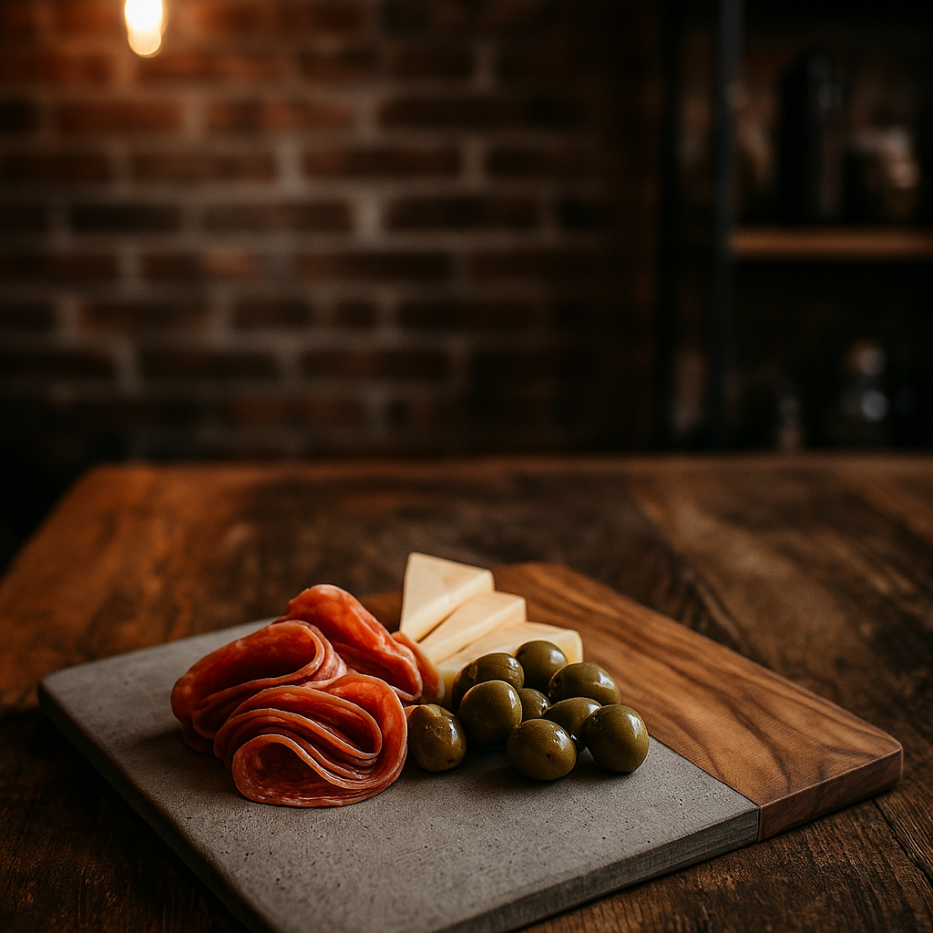 Concrete cheese board on dining table