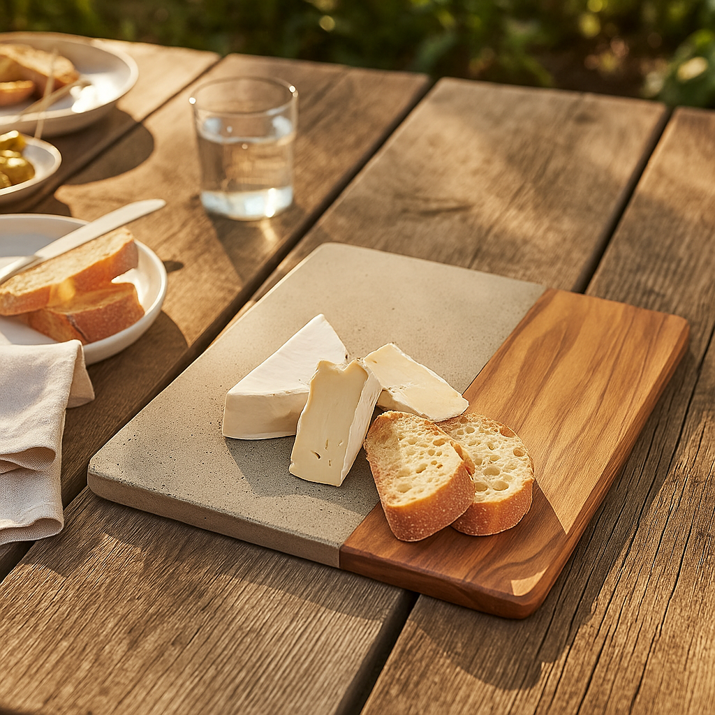 Concrete cheese board close-up of join