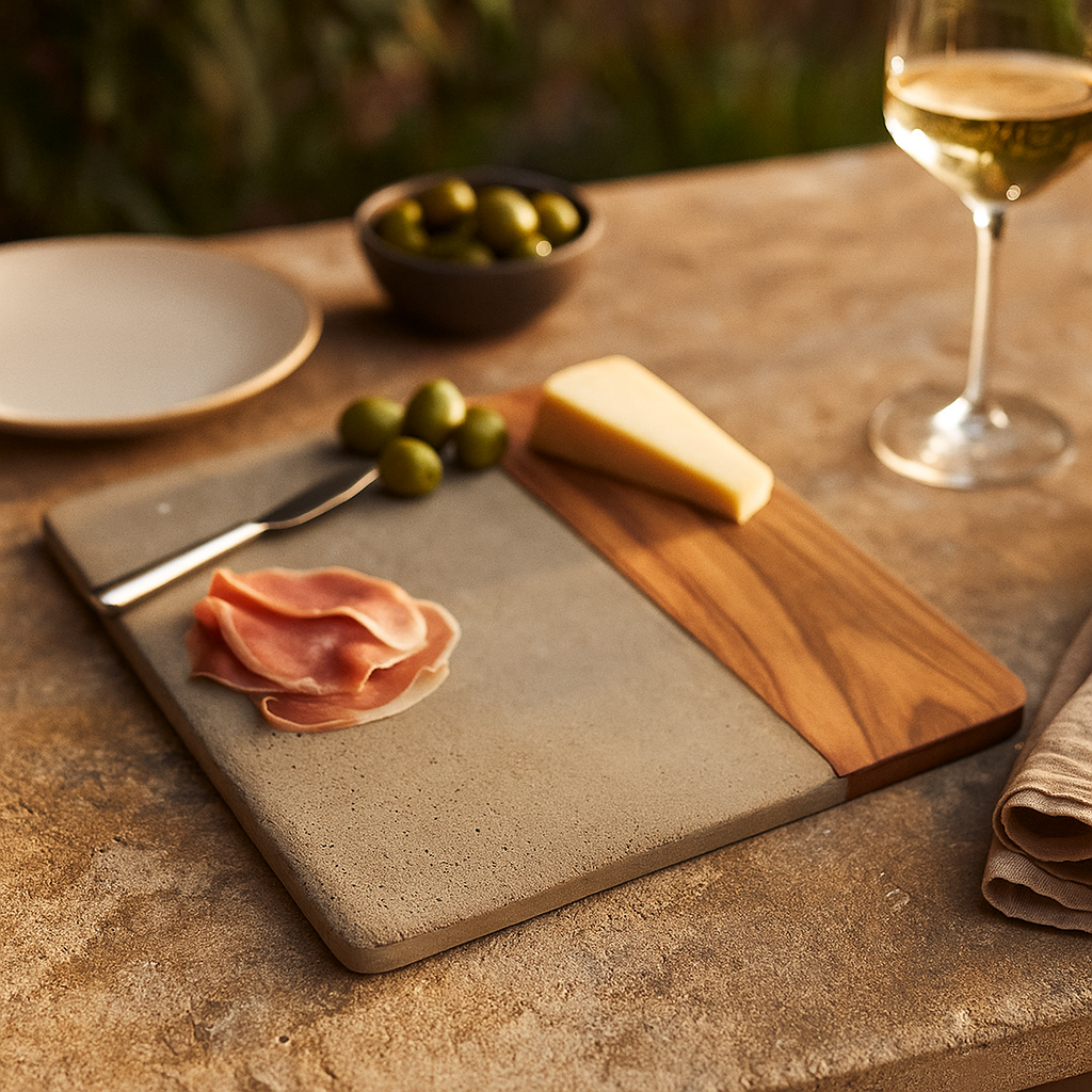 Concrete cheese board wood detail