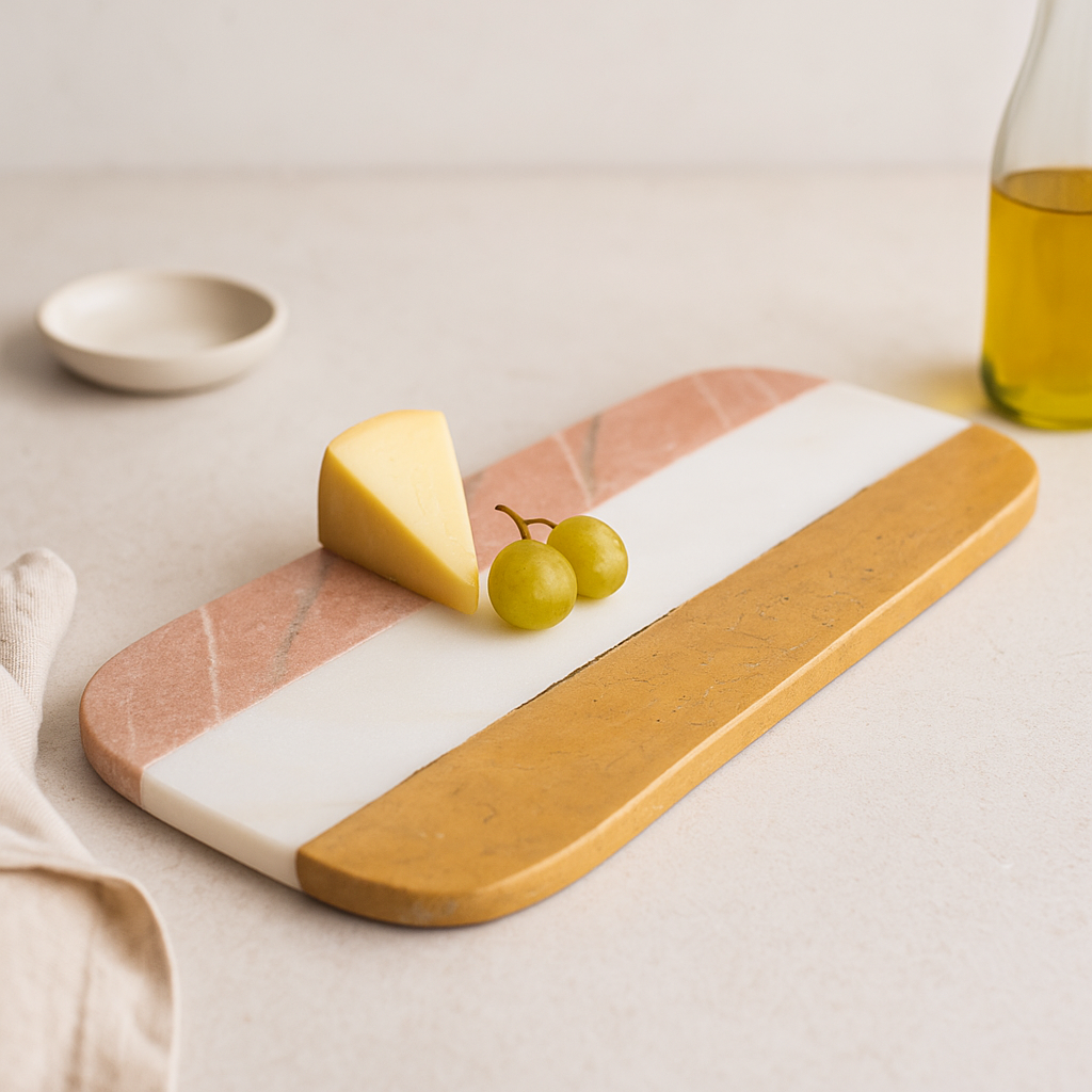 Striped marble cheeseboard top view
