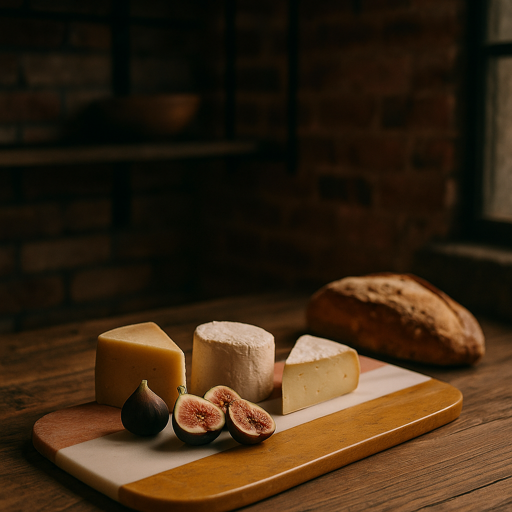 Striped marble cheeseboard side view