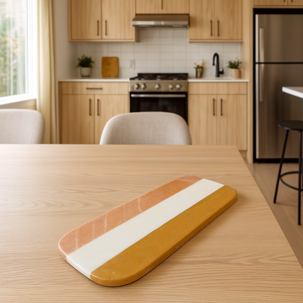 Striped marble cheeseboard lifestyle shot